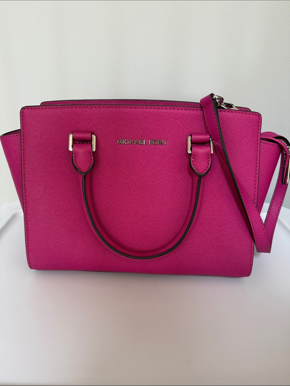 Michael Kors Medium Fuscia Saffiano Leather Satchel
